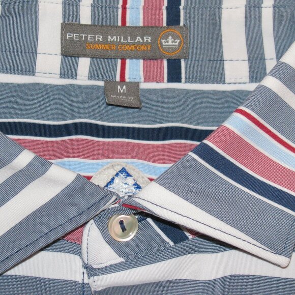 Peter Millar Summer Comfort Mens Medium Short Sleeve Golf Polo Striped - Picture 3 of 9